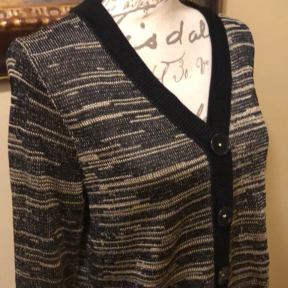 Sportsworks Studio Color block metallic gold threaded in black long cardigan - Picture 2 of 13